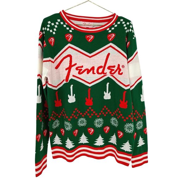 Ugly Christmas Sweater Fender Guitar Stratocaster Holiday Festive Music Men's L - Picture 1 of 3